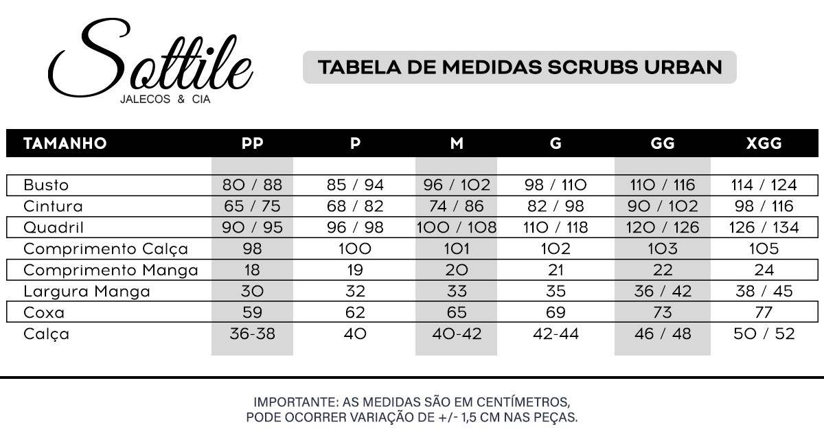 Tabela de medidas